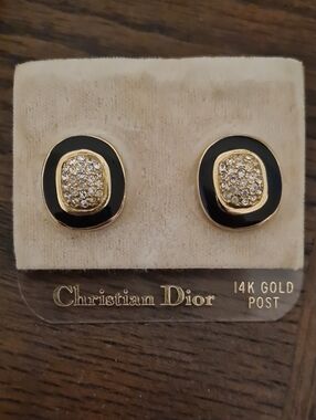 Christian Dior - Vintage Gold and Black Crystal Pave Stud Earrings